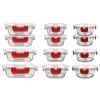 24-Piece Glass Food Storage Set with Locking Hinge Red Lids - Superior Quality