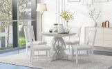 TREXM 5-Piece Retro Functional Dining Set, 1 Extendable Table with a 16-inch Leaf and 4 Upholstered Chairs for Dining Room and Kitchen (Antique White)