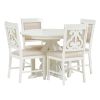 TREXM 5-Piece Retro Functional Dining Set, 1 Extendable Table with a 16-inch Leaf and 4 Upholstered Chairs for Dining Room and Kitchen (Antique White)