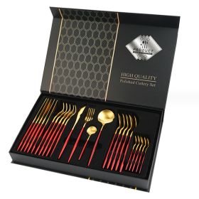 Gift Box Stainless Steel Tableware 24-piece Set (Option: Red And Gold)