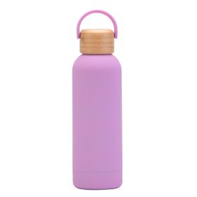 500ml Small Mouth Vacuum Cup Portable Handle Bamboo Wood Cover Water Cup Water Bottle (Option: Lilac Purple-500ml)