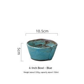 Ceramic Rice Household Soup Bowl Retro Restaurant Japanese Cooking Bowl (Option: 4 Inch Blue)