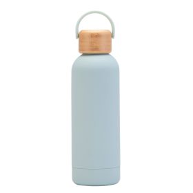 500ml Small Mouth Vacuum Cup Portable Handle Bamboo Wood Cover Water Cup Water Bottle (Option: Bluish White-500ml)