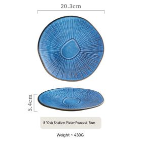 Retro Western Food Household Ceramic Oak Shallow Plate Restaurant (Option: Peacock Blue)