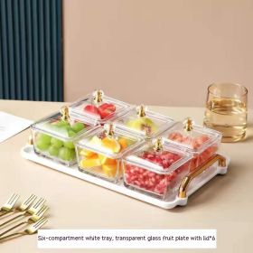 Dried Fruit Tray Living Room Home Glass Fruit Snack Dish Grid Candy Plate (Option: White Tray 1 6 Plates 6 Covers)