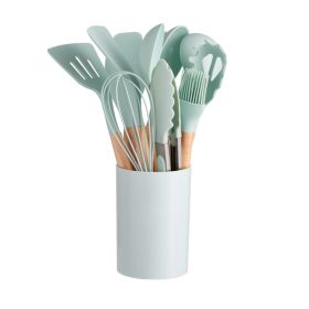 12-piece Silicone Kitchenware With Wooden Handle (Option: Light Green-12pcs Set)