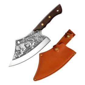 Chef Knife With Tiger Pattern (Option: Knife Belt Leather Case-Gray)