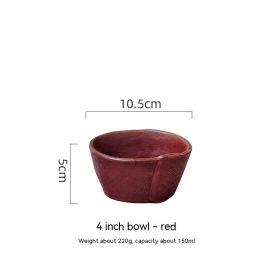 Ceramic Rice Household Soup Bowl Retro Restaurant Japanese Cooking Bowl (Option: 4 Inch Red)