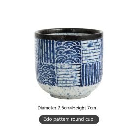 Retro Water Glass Ceramic Drinking Cup Quaint Tea Set Sushi Cup Teacup (Option: Edo Grain Round Goblet)