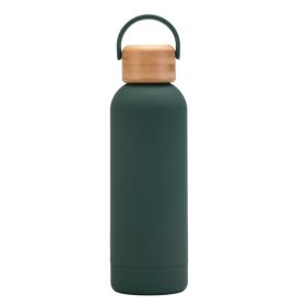 500ml Small Mouth Vacuum Cup Portable Handle Bamboo Wood Cover Water Cup Water Bottle (Option: Moss Green-500ml)