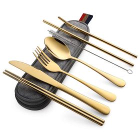 Titanium-plated Stainless Steel Portable Tableware (Option: Gray Bag Gold Tableware Set)