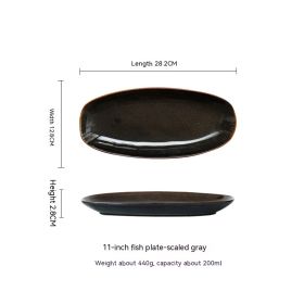 Glaze Kiln Oval Fish Dish Household Dinner Plate Long Plate Swing Plate (Option: Scale colored gray-11inches)