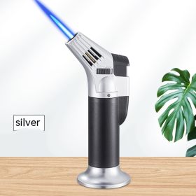 Portable Straight Cigar Flame Gun Welding Gun Barbecue Lighter Igniter Burning Torch Outdoor Moxibustion (Option: 612 Oblique Fire Silver)