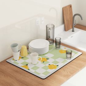 PU Leather Kitchen Countertop Draining Bar Table Insulation Bowl Plate Pot Absorbent Bathroom Mat (Option: Green Flower Square-50x60)