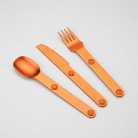 Household Outdoor Magnetic Aluminum Alloy Knife, Fork And Spoon Three-piece Set Combination (Option: Orange-Boxed)